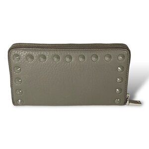 New J.Crew Continental Zip Around Wallet Grey Leather Studded Large 8 Card Slots